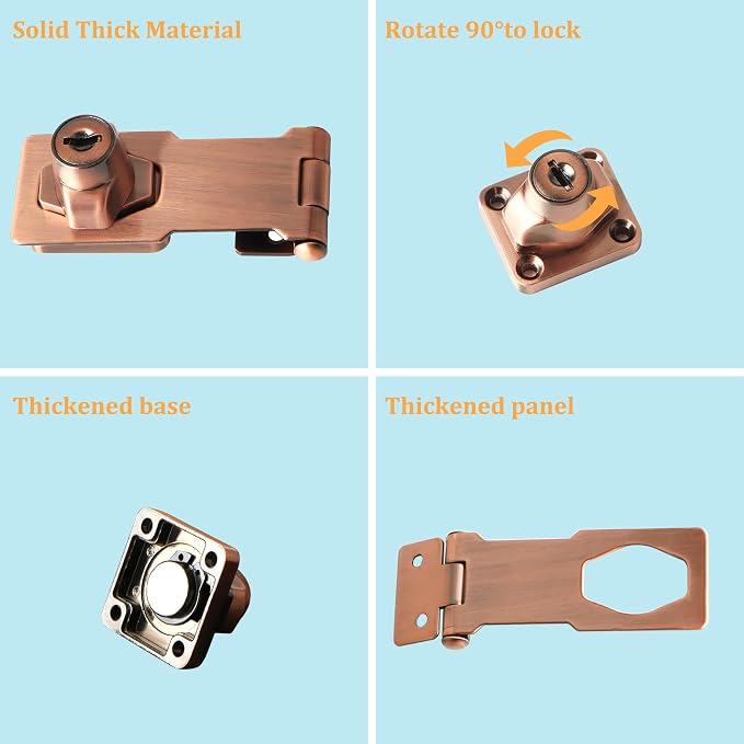 Alise Keyed Hasp Lock, 3 Inch Safety Packlock Clasp Hasp Lock Latch - Image 4