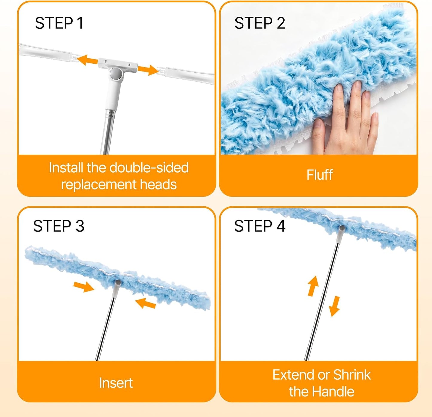 30 Count Heavy Duty Duster Refills, 6FT Extendable Handle with Dual Heads, 4 Fan Blades, 360 Microfiber Duster for Ceiling Fan, High Ceilings, Lamps, Hard-to-Reach Areas