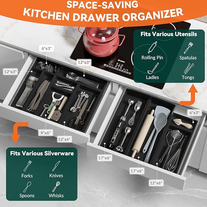 Bamboo Drawer Organizer, Cutlery Silverware Organizer - Image 3