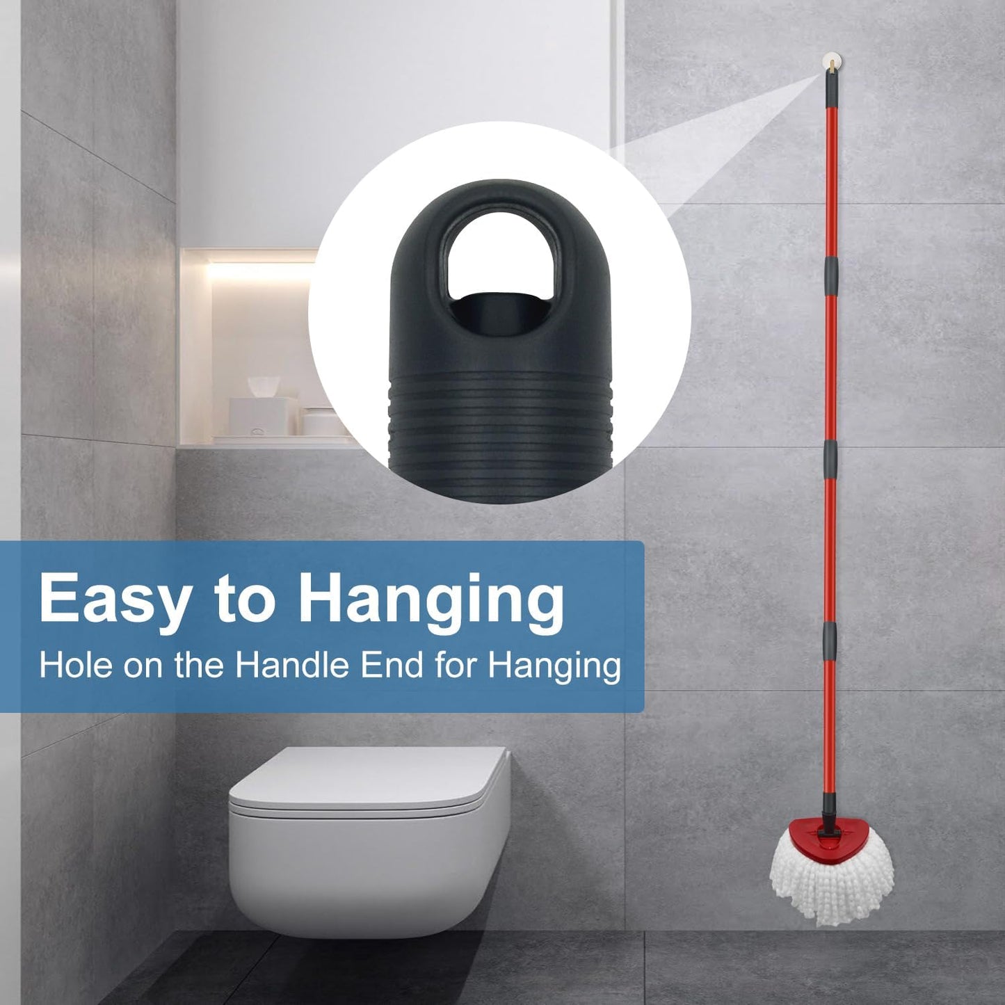 Mop Replace Heads Mop Handle and Base Replacement for O Cedar EasyWring 1-Tank Spin Mop System, 2 Microfiber Mops Refills, 4-Section Iron Mop Handle 30-58Inch and 1 Mopping Heads Cover Set (No Bucket)