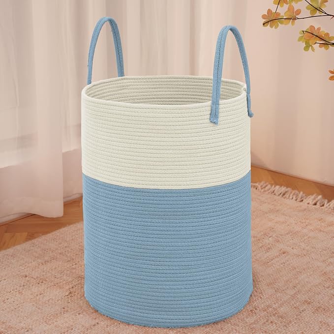 Large Woven Laundry Basket Hamper, 100L Cotton Rope Storage Bin by JMvicyroam