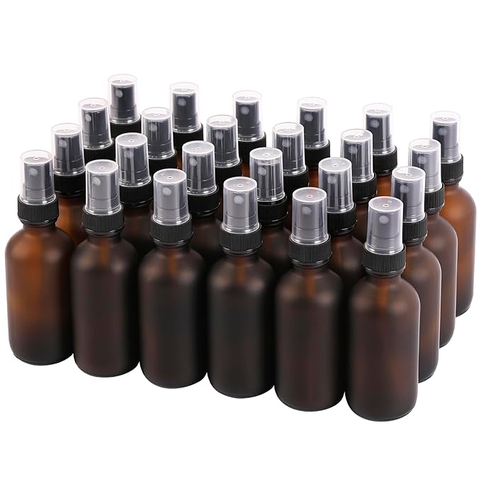Amber Glass Small Spray Bottles 2 oz 24 Packs, Fine Mist Sprayer Pretty Finish by QUALITYGLASSBOTTLECREATOR
