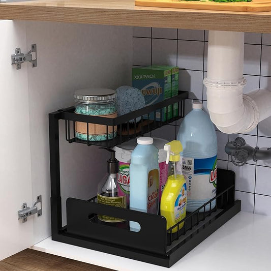 bukfen Under Sink Organizer, Pull Out Cabinet Organizer 2-Tier Slide Out by bukfen