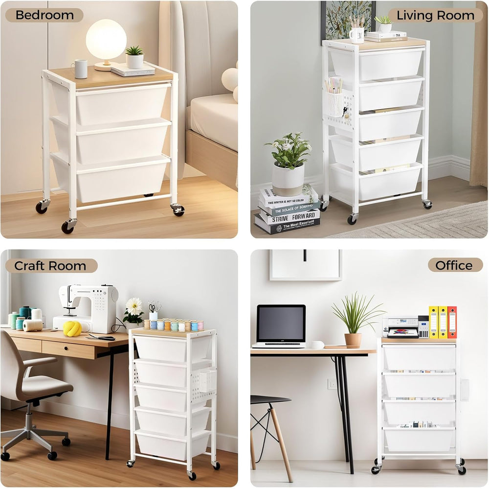 Rolling Cart with 3 Drawers, Plastic Drawer Storage Carts with Lockable Wheel...