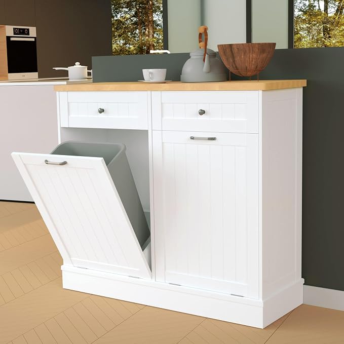Betterhood Tilt Out Trash Cabinet 10 Gallon Wooden Free Standing Laundry Sorter by Betterhood