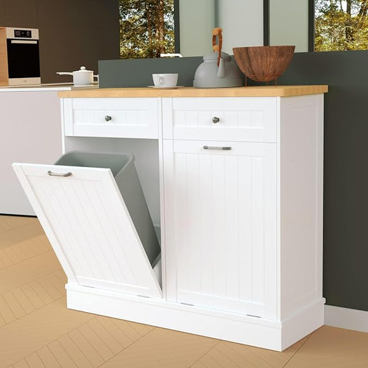 Betterhood Tilt Out Trash Cabinet 10 Gallon Wooden Free Standing Laundry Sorter by Betterhood