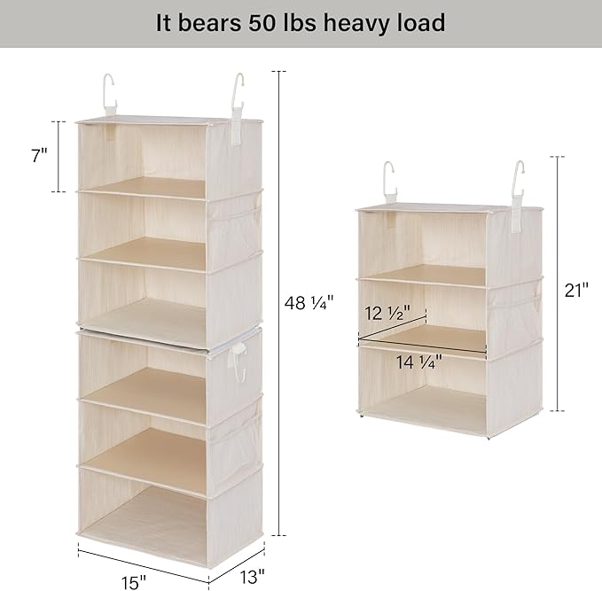 StorageWorks 6-Shelf Jumbo Closet Organizers, Two 3-Shelf Separable Hanging - Image 3