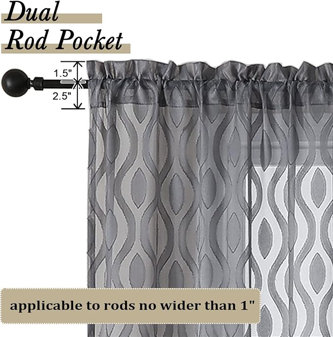 Aiyufeng Grey Sheer Curtains 45 Inch Length 2 Panels Set, Farmhouse Clip - Image 4