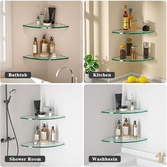 Corner Glass Shower Caddy 4 Pack 8MM-Thick Tempered Glass Shelf No Drilling - Image 8