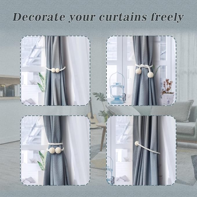 Hion Magnetic Curtain Tiebacks Dark Brown 6 Pack, Curtain Tiebacks Buckles - Image 4