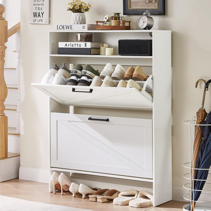 RWYHG Shoe Cabinet with 2 Flip Drawers, Narrow Entryway Organizer,White