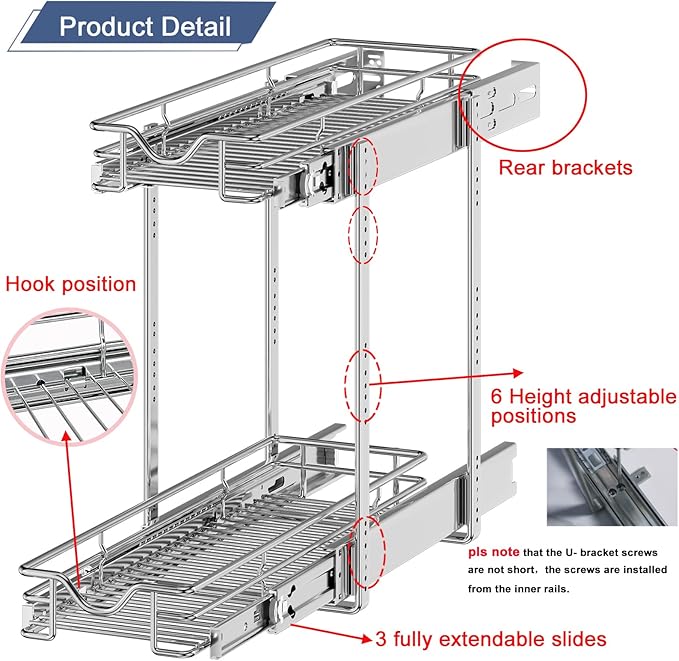 DINDON Pull Out Cabinet Organizer, Cabinet Pull Out Shelves, 2 Tier Pull Out - Image 6