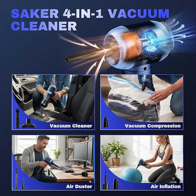 Saker Car Vacuum Portable Cordless 20000Pa Suction Power 4 in 1 Handheld Vacuum - Image 4
