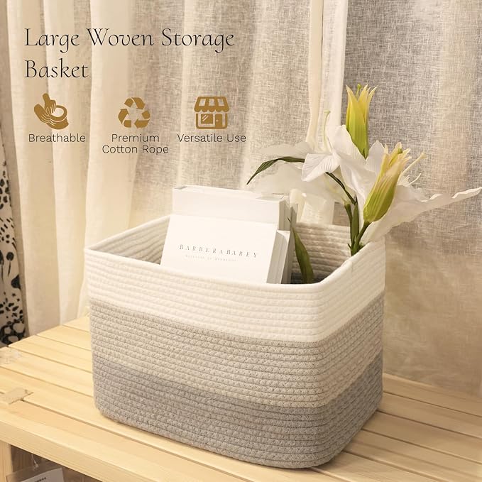 Hopegiver Woven Storage Baskets 15x11x10 Inch, 1 Pack Collapsible Cube Storage - Image 2