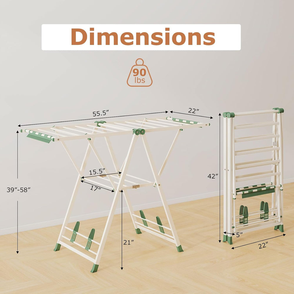 GIANTEX Foldable Metal Clothes Drying Rack, 55.5" Height Adjustable Wings