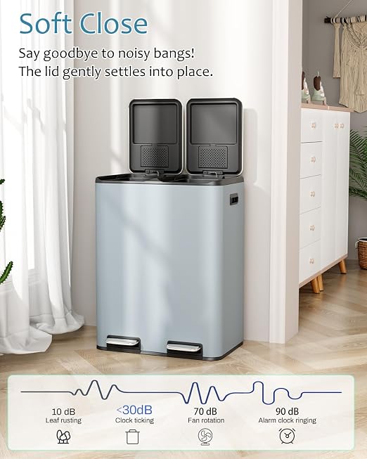 16 Gal Dual Trash Can, Stainless Steel Kitchen Garbage Bin, Recycle Dustbin - Image 3