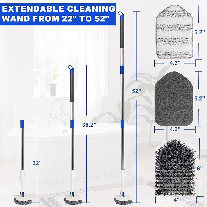 Tile Tub Scrubber Brush with 52-inch Adjustable Long Handle 3-in-1 Rotatable - Image 2