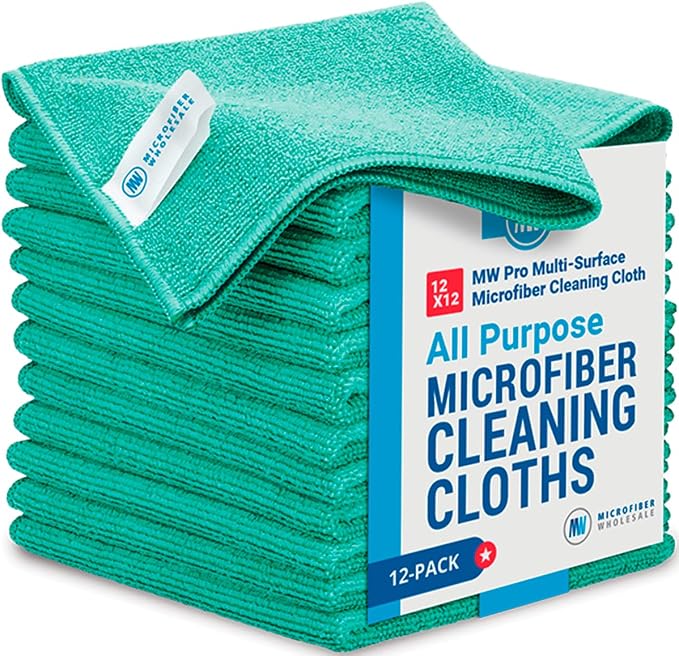 12" x 12" MW Pro Multi-Surface Microfiber Cleaning Cloths | Green by MicrofiberWholesale
