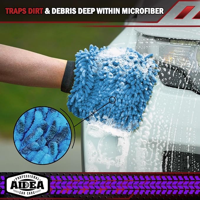 AIDEA Car Wash Mitt Microfiber, 1PK Scratch Free Lint-Free, Premium Chenille - Image 5