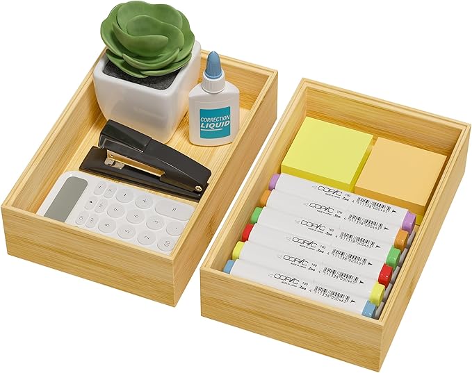 Kitchen Drawer Organizer Bins, Stackable Bamboo Drawer Organizer by Greatseas