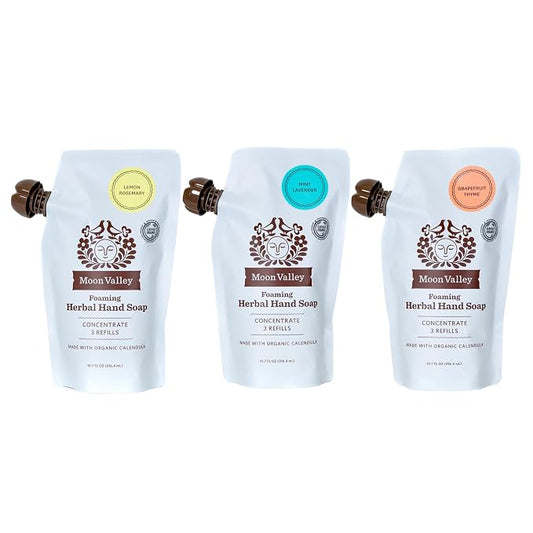 Moon Valley Foaming Hand Soap Refill Pouch, Three-Pack Lemon Rosemary, Mint by MoonValleyOrganics