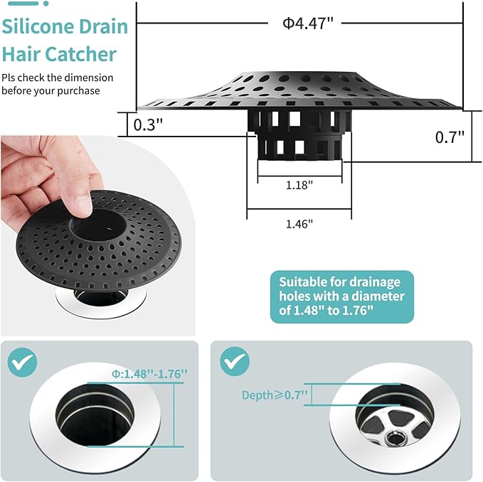 Shower Hair Drain Catcher, Silicone Bathtub Drain Hair Catcher Strainer - Image 5