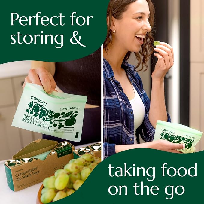 Cleanomic Compostable* Snack Size Food Storage Bags Freezer and Leak Proof - Image 6