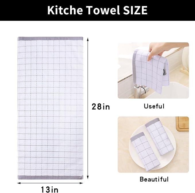Homaxy 100% Cotton Terry Kitchen Towels, Checkered Designed, Soft and Super - Image 5