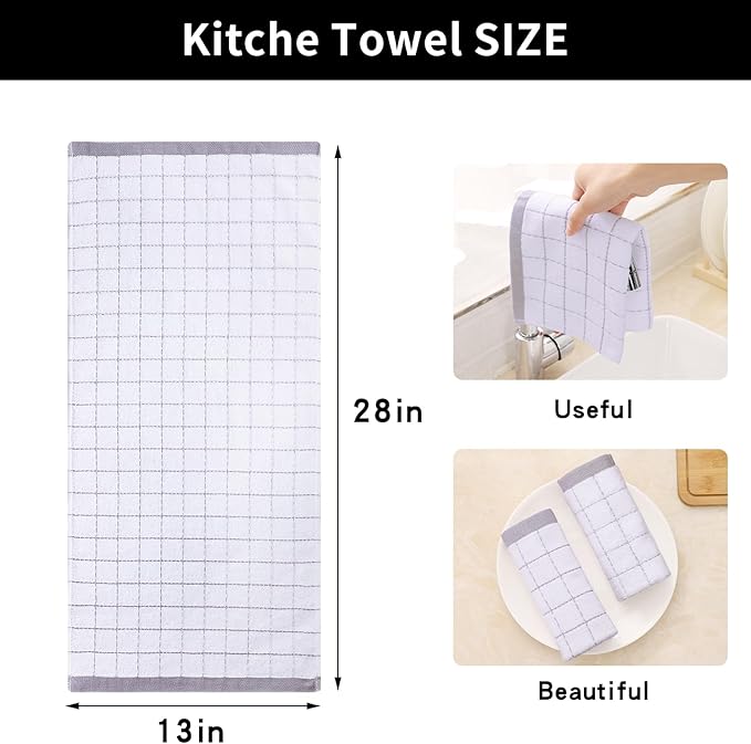 Homaxy 100% Cotton Terry Kitchen Towels, Checkered Designed, Soft and Super - Image 5