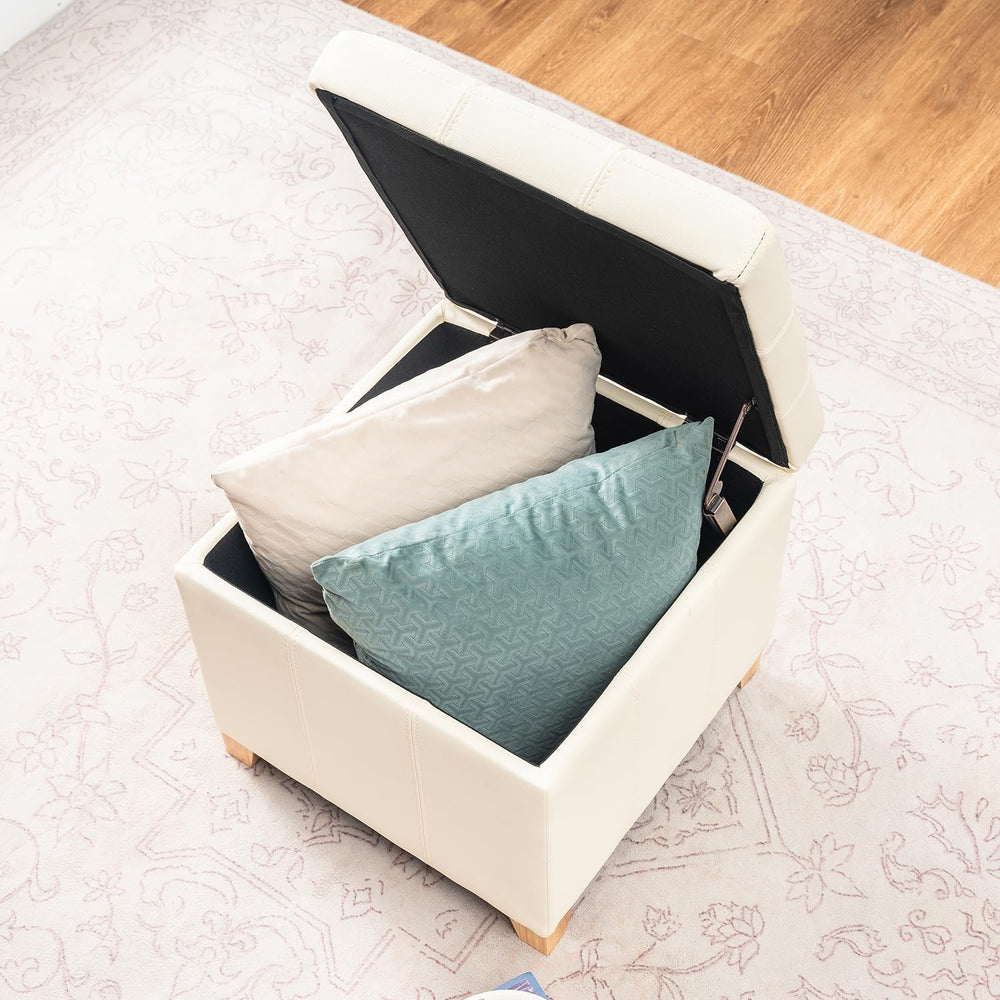 Adeco Square Storage Ottoman with Hinged Lid, 16" Upholstered Foot Stool...