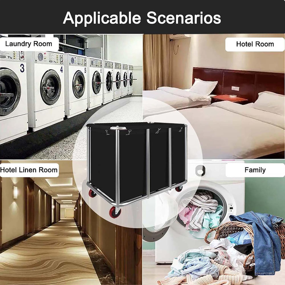 Commercial Laundry Cart with Wheels, 470L Industrial Rolling Laundry Basket, ...