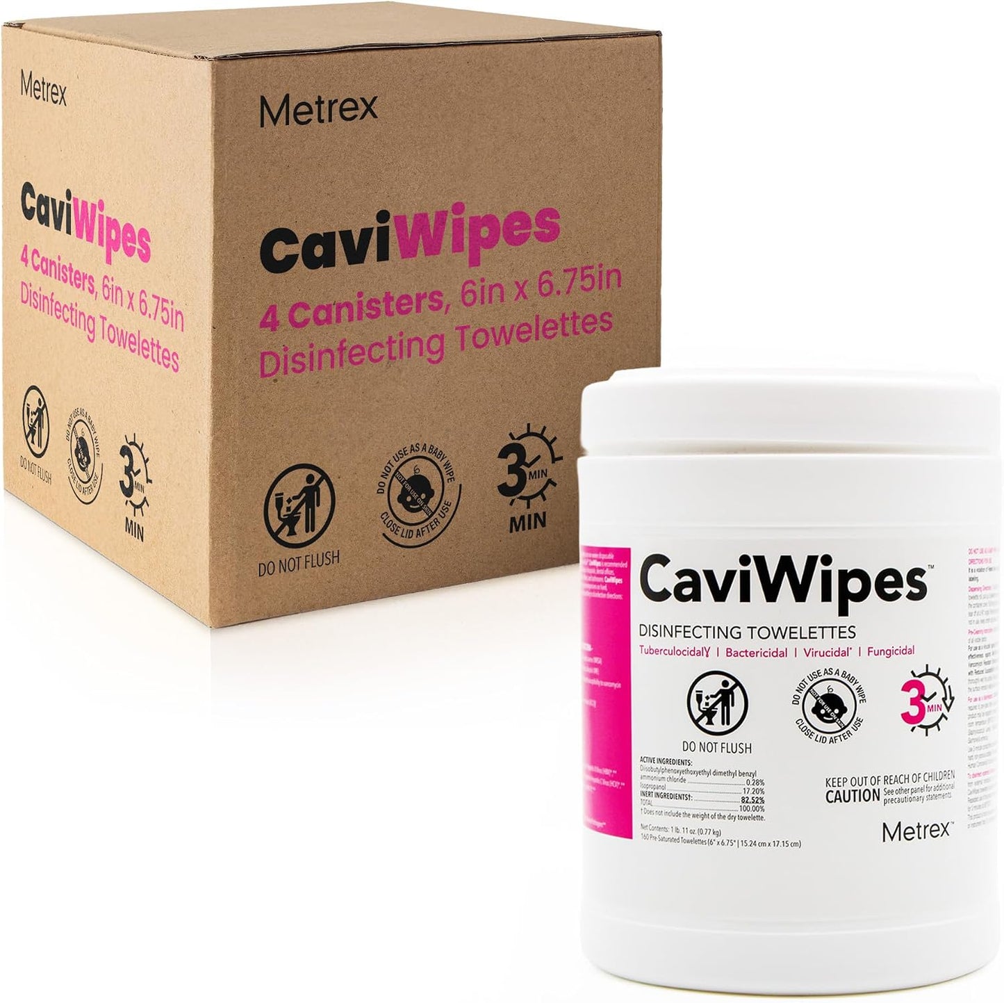 Metrex CaviWipes Disinfecting Wipes, 160 Ct Canister, 4-Pack | Alcohol-Scented, Durable Non-Woven Wipes, Won't Tear or Bunch, Reliable Surface Cleaner, Daily Facility Use