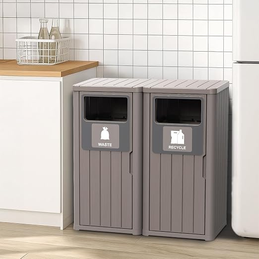 Outdoor Double Barrel Trash Can, Waterproof Resin Garbage Can - Image 3