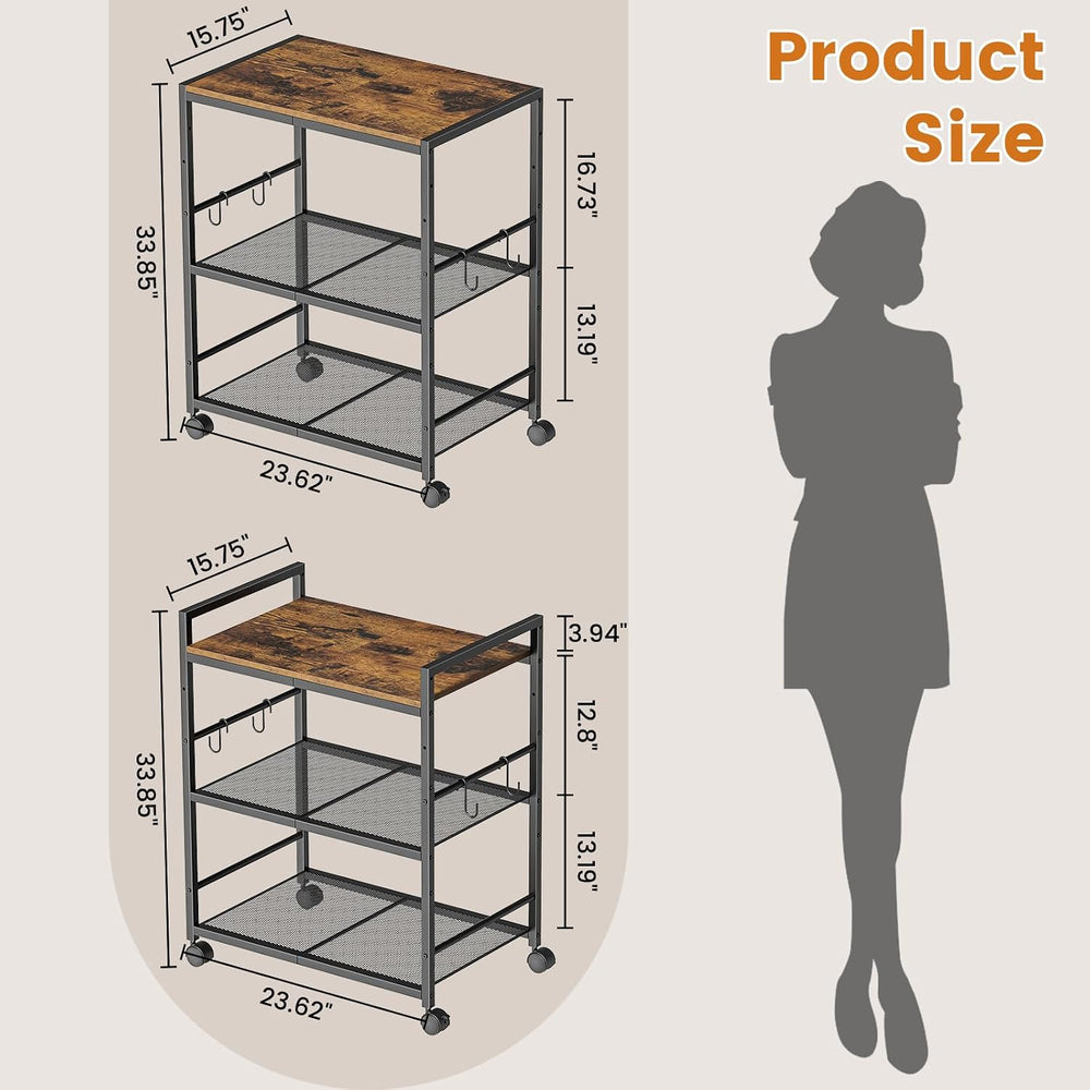 3-Tier Microwave Stand, Kitchen Microwave Cart with Adjustable Shelf
