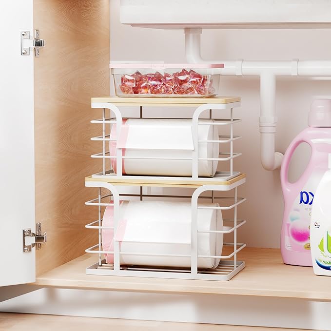 2 Pack Stackable Storage Kitchen Laundry Pantry Organizers, Trash Bag Holder - Image 4