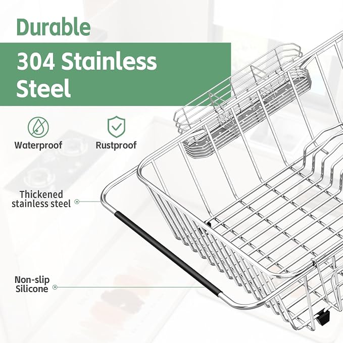 Dish Drying Rack in Sink, Extendable Stainless Steel Dish Drainers - Image 4