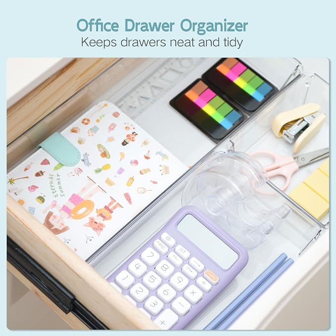 6 Pack Large Clear Plastic Drawer Organizer Trays, Desk Drawer Organizers and - Image 4
