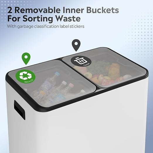 WLIVE Dual Trash Can, 2 x 8 Gallon, Step Trash Can - Image 8