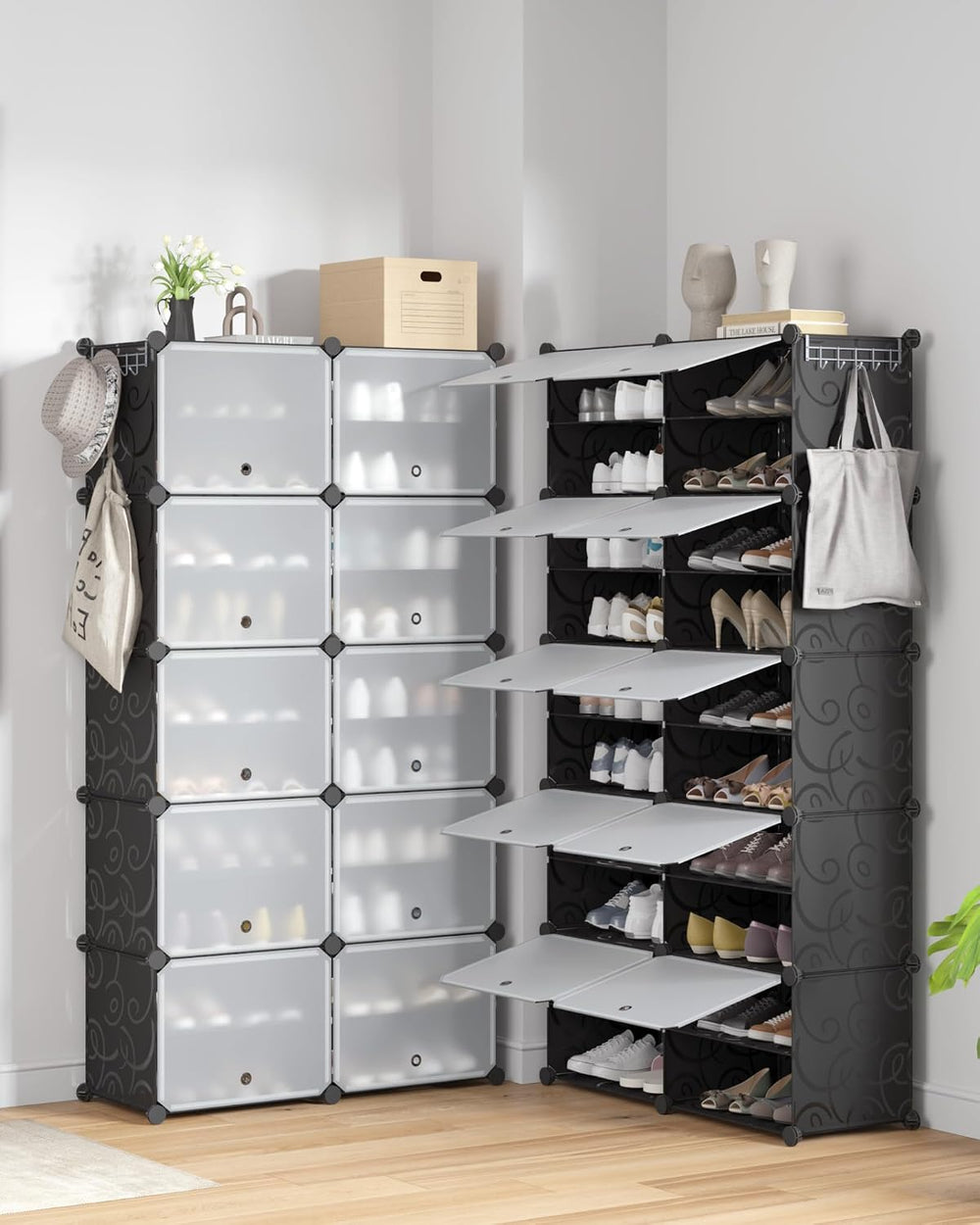 Mondeer Shoe Rack, 2 x 10 Tiered Plastic Shoe Cabinet, 40 Pairs of Shoes