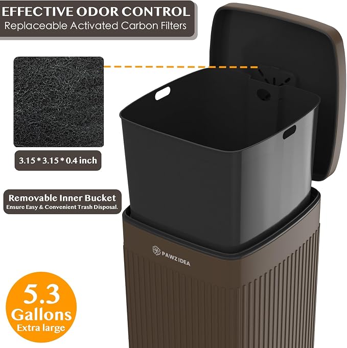 PAWZIDEA Dog Poop Trash Can Outside Odor Control, 5.3 Gallon Large Dog Waste - Image 3