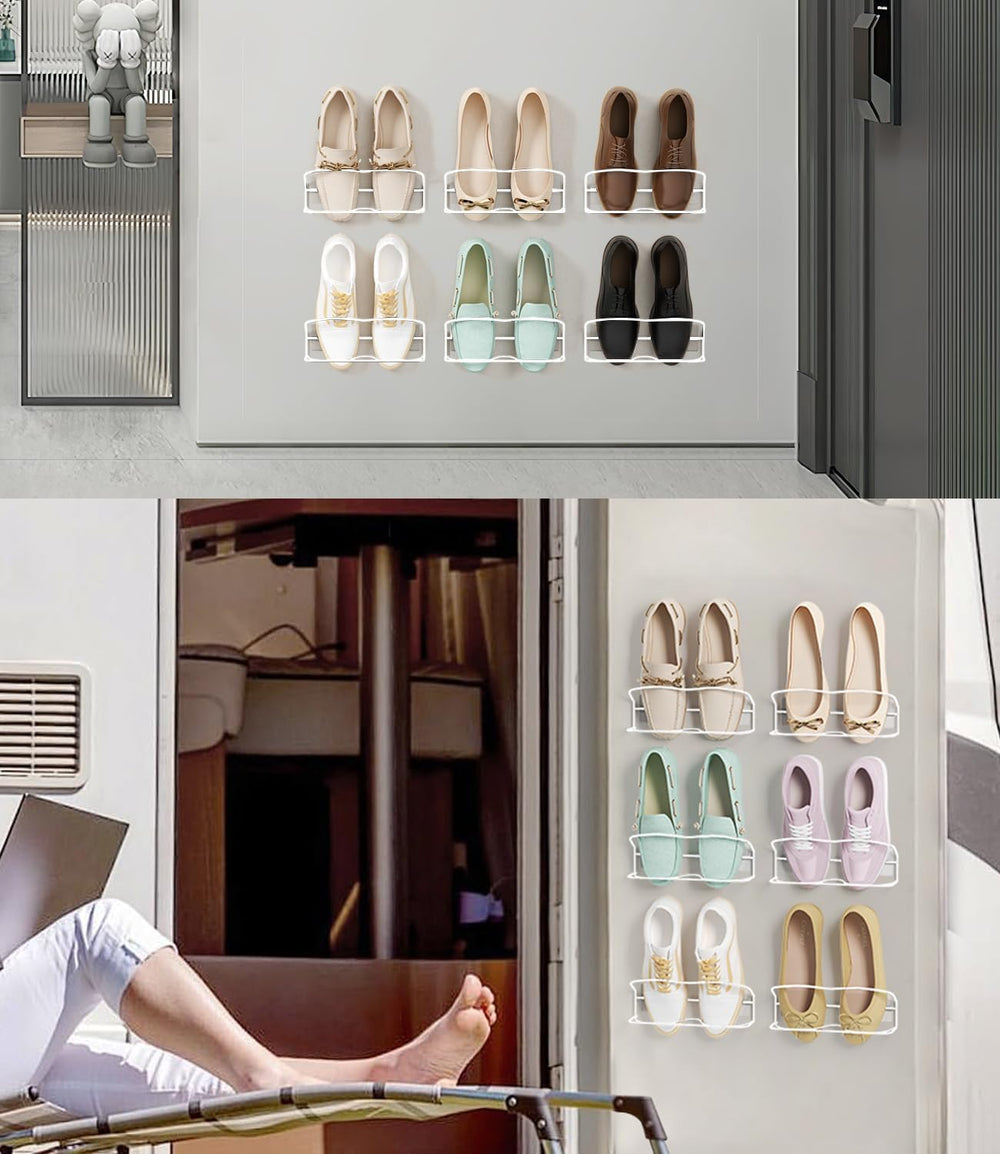 10Pack Wall Mounted Shoe Rack with Sticky Hanging Strips (White)