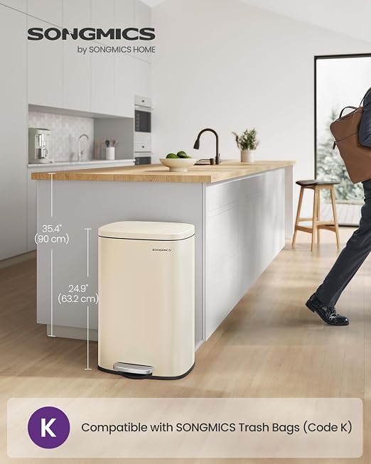 SONGMICS 13 Gallon Trash Can, Stainless Steel Kitchen Garbage Can, Recycling or - Image 2