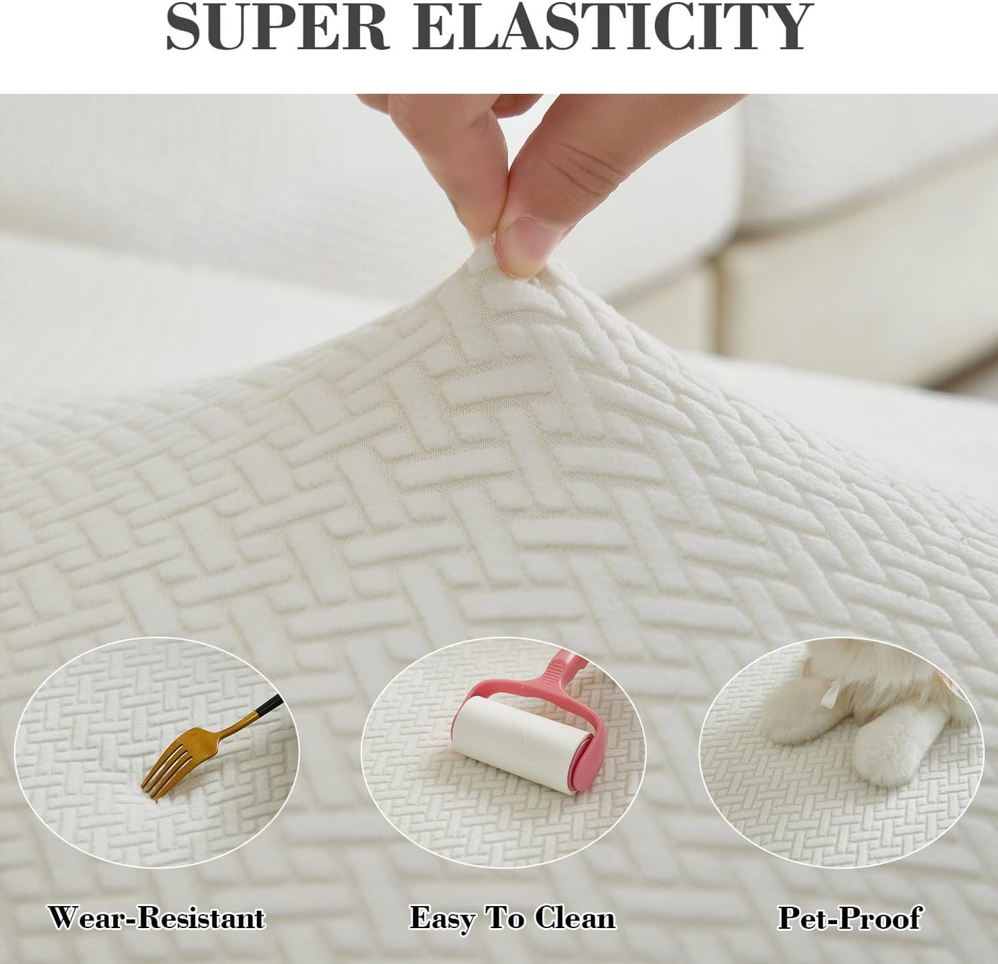 Sofa Covers Couch Covers for Sofa Pet Friendly Couch Cushion Covers Universal Sofa Covers Washable Stretch Slipcovers for Sectional Sofa (Texture Ivory White,Large Single Seat Cover)