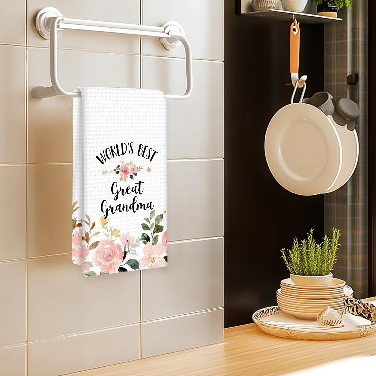 Great Grandma Gifts Kitchen Towels, Gifts for Great Grandma Hand Towels, World’s Best GreatGrandma Dish Towel Tea Towels for Kitchen, GreatGrandma Home Bathroom Kitchen Decor, 16x24In