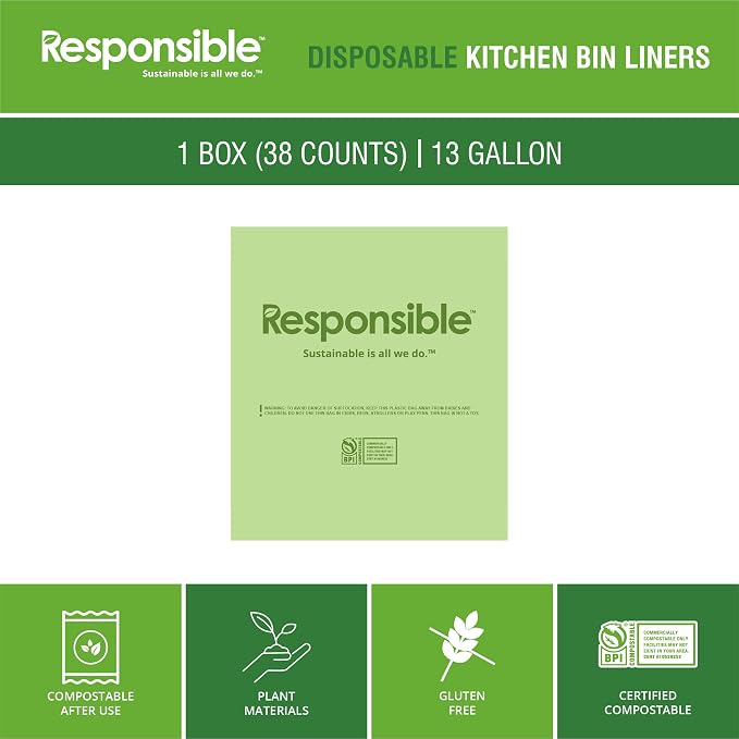 Responsible Products Kitchen Bin Liners, Certified Compostable, Heavy Duty - Image 5