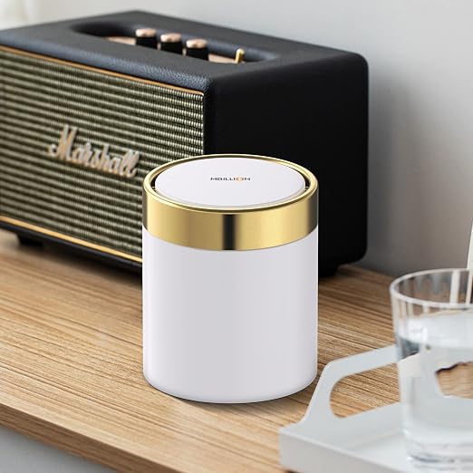 Mini Trash Can with Lid, Desktop Small Trash Can Recycling Bin Cute Metal - Image 6