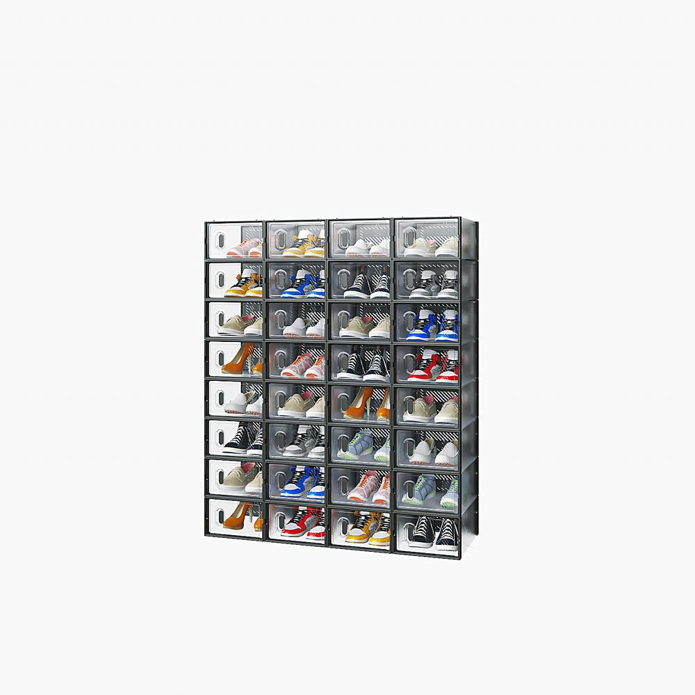 32 Pcs Stackable Shoe Storage Boxes,Small Plastic Mesh Shoe Box Set,Freely Co...