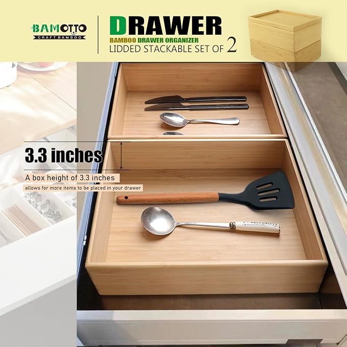 Stackable Bamboo Drawer Organizer Set – 2 Boxes - Image 3