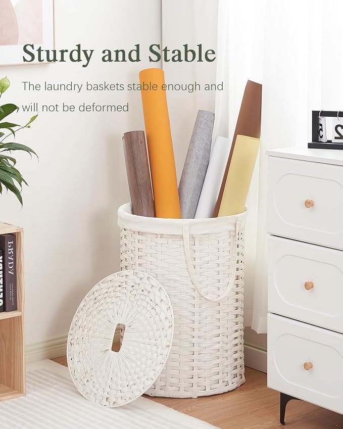 Laundry Basket with Lid Round Rattan Laundry Hamper with Lid and Handles 29.1 - Image 6