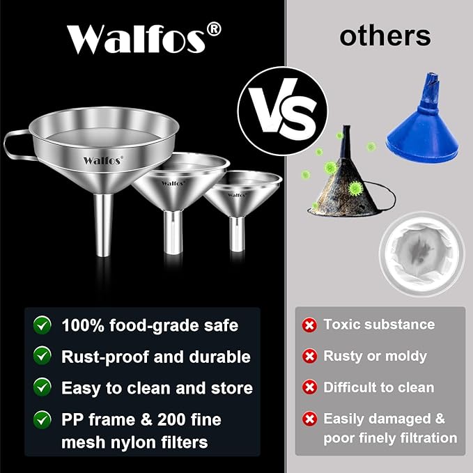 Stainless Steel Funnel, Walfos 3 Different Sizes of Kitchen funnels - Image 4